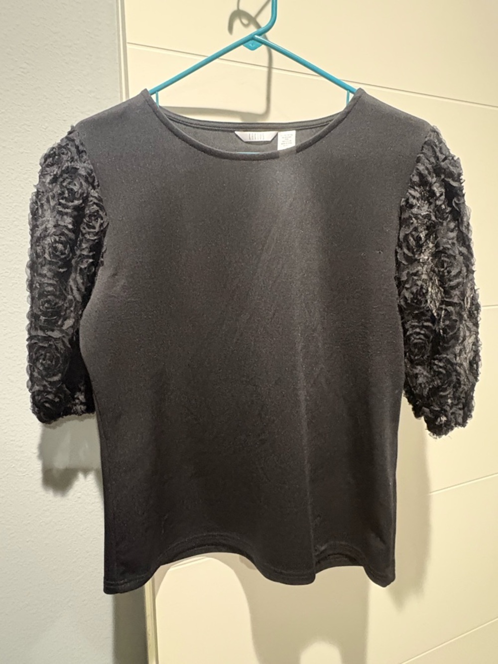 Kaktus Black Puff Rose See Thru Sleeve Womens Juniors Medium GUC